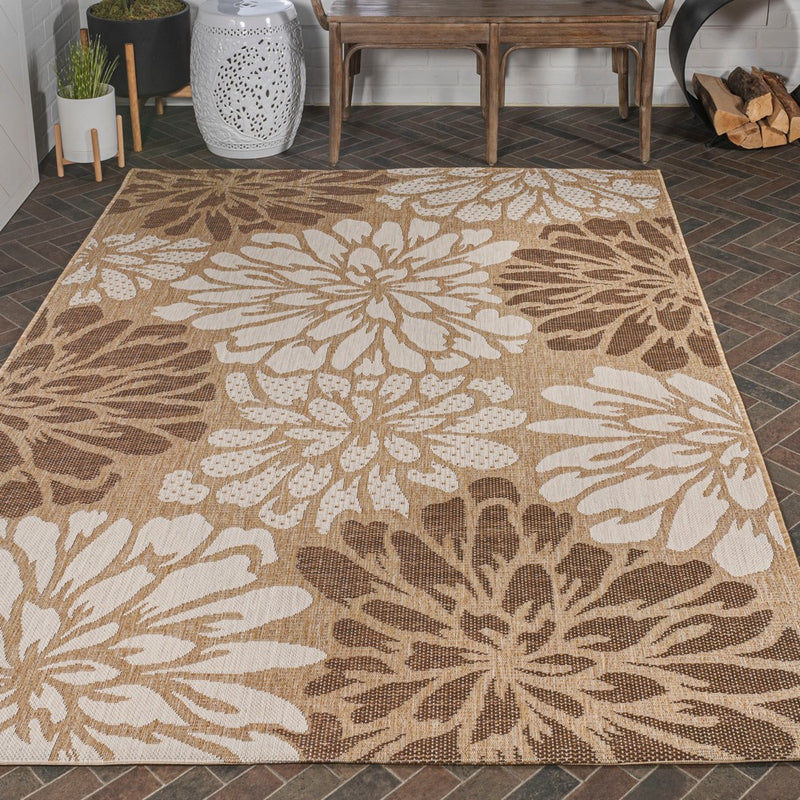 Zinnia Modern Floral Textured Weave Indoor/outdoor Area Rug