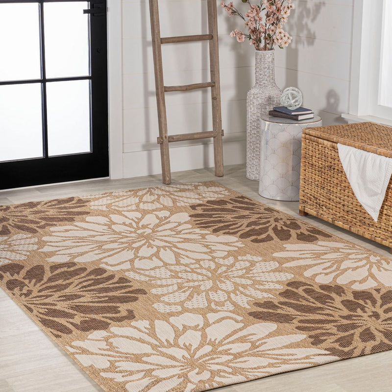 Zinnia Modern Floral Textured Weave Indoor/outdoor Area Rug