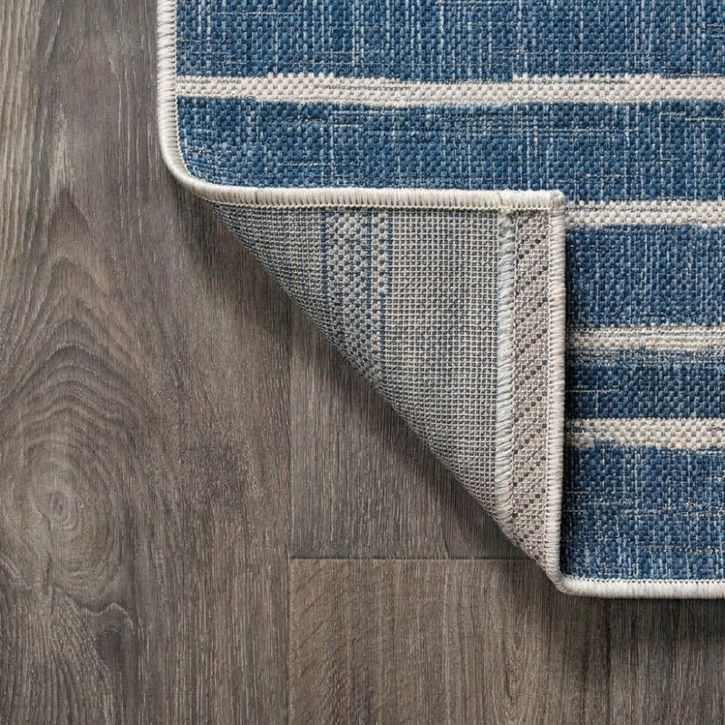 Colonia Berber Stripe Indoor/outdoor Area Rug Blue/Ivory / Runner / 2'2" X 8' – BACK