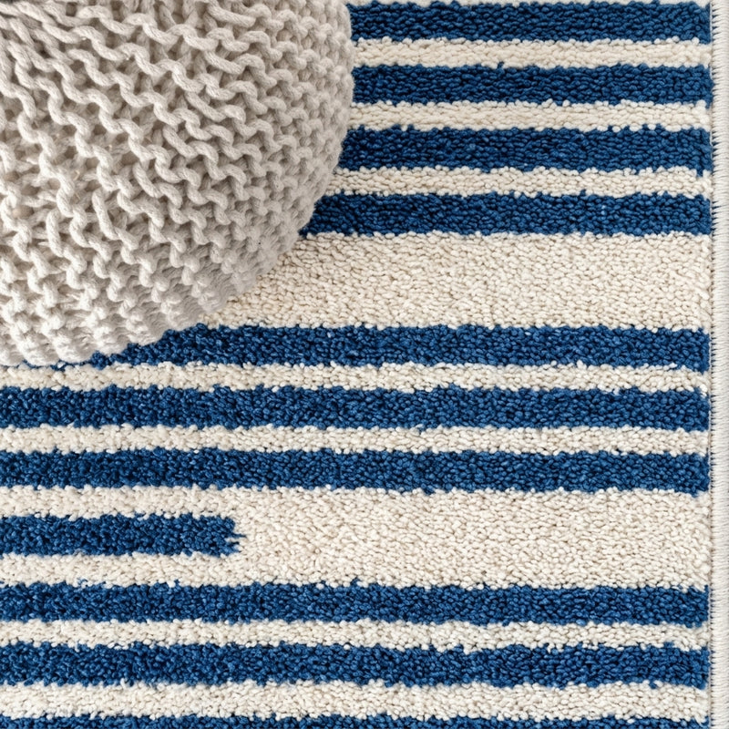 Colonia Berber Stripe Indoor/outdoor Area Rug Blue/Ivory / Runner / 2'2" X 8' – DETAIL