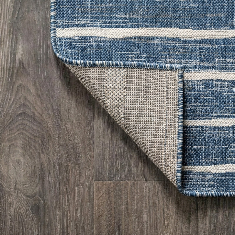 Colonia Berber Stripe Indoor/outdoor Area Rug Blue/Ivory / Round / 3'1" Round – BACK