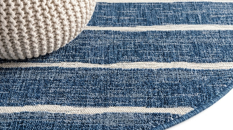 Colonia Berber Stripe Indoor/outdoor Area Rug Blue/Ivory / Round / 3'1" Round – DETAIL