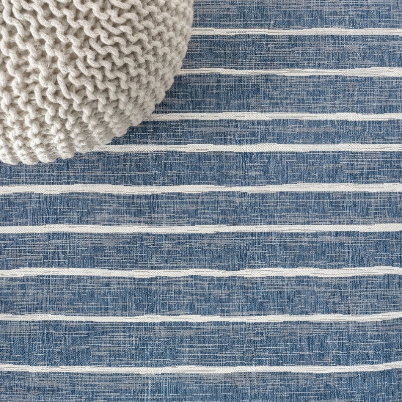 Colonia Berber Stripe Indoor/outdoor Area Rug Blue/Ivory / Square / 3'1" Square – DETAIL