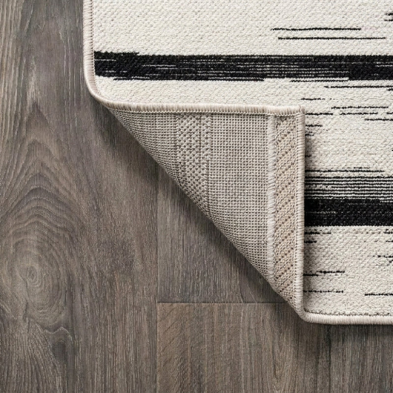 Colonia Berber Stripe Indoor/outdoor Area Rug Ivory/Black / Runner / 2'2" X 8' – BACK