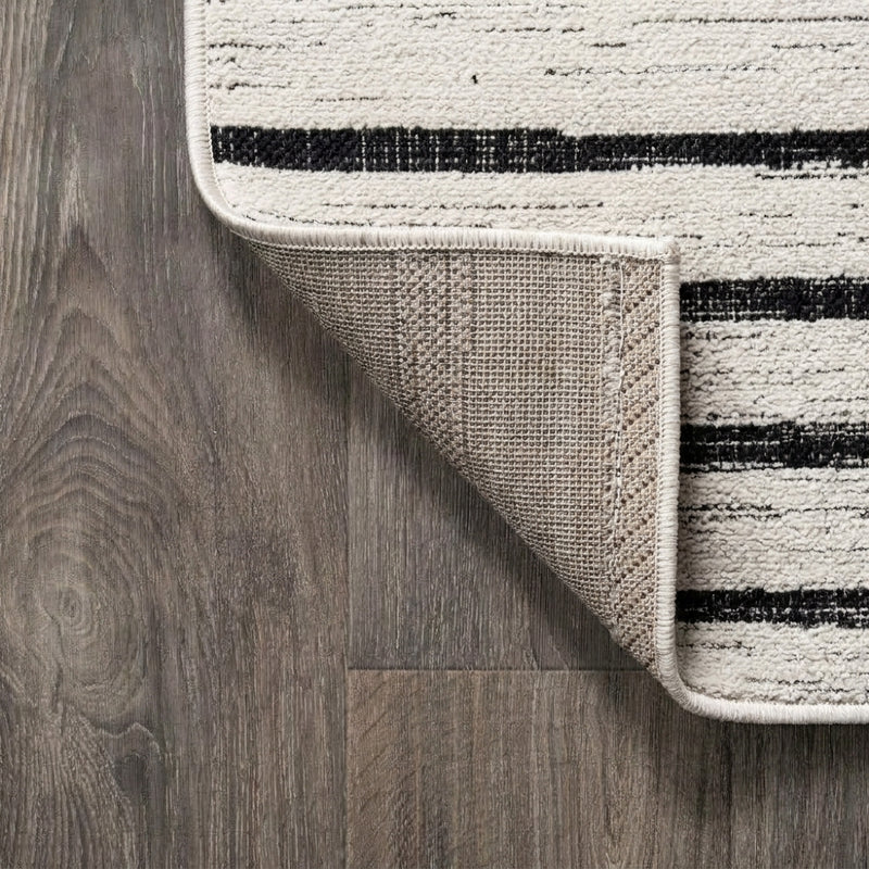 Colonia Berber Stripe Indoor/outdoor Area Rug Ivory/Black / Round / 3'11" Round – BACK