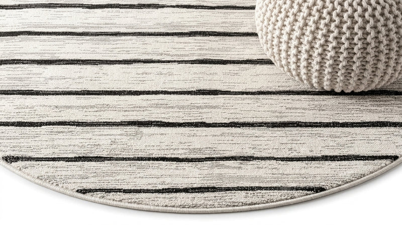 Colonia Berber Stripe Indoor/outdoor Area Rug Ivory/Black / Round / 3'11" Round – DETAIL