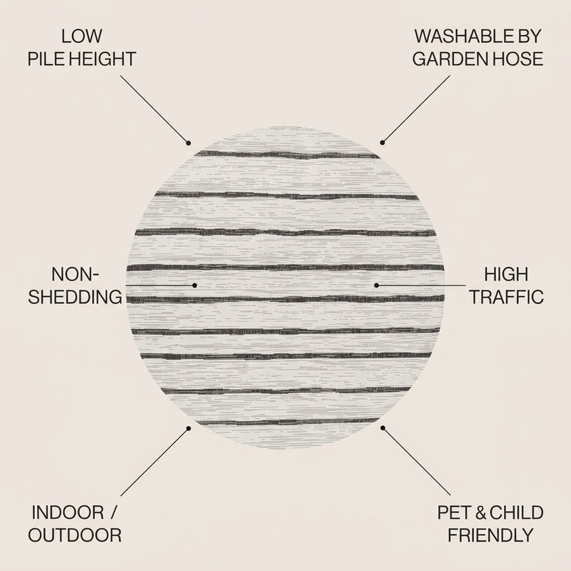 Colonia Berber Stripe Indoor/outdoor Area Rug Ivory/Black / Round / 3'11" Round – ICONS