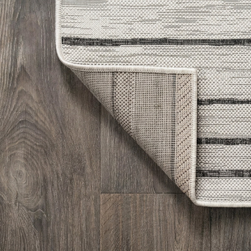 Colonia Berber Stripe Indoor/outdoor Area Rug Ivory/Black / Square / 3'11" Square – BACK