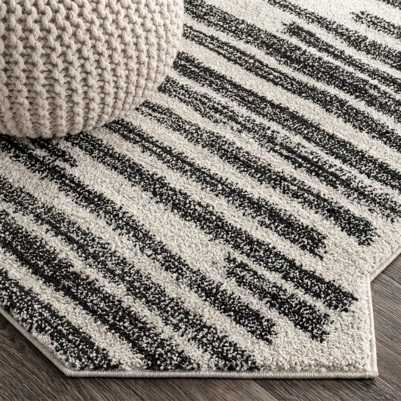 Colonia Berber Stripe Indoor/outdoor Area Rug Ivory/Black / Square / 3'11" Square – DETAIL