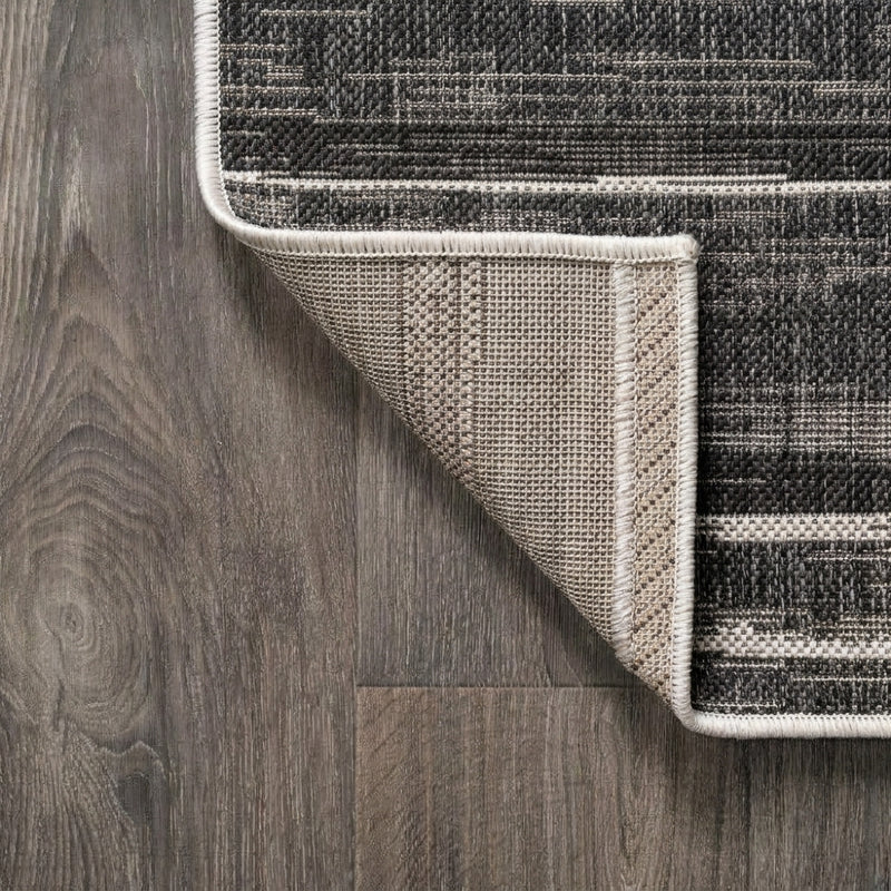 Colonia Berber Stripe Indoor/outdoor Area Rug Black/Ivory / Runner / 2'2" X 8' – BACK
