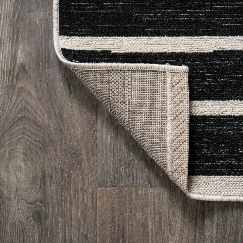 Colonia Berber Stripe Indoor/outdoor Area Rug Black/Ivory / Round / 3'1" Round – BACK