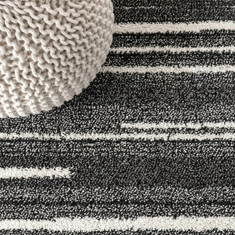 Colonia Berber Stripe Indoor/outdoor Area Rug Black/Ivory / Round / 3'1" Round – DETAIL