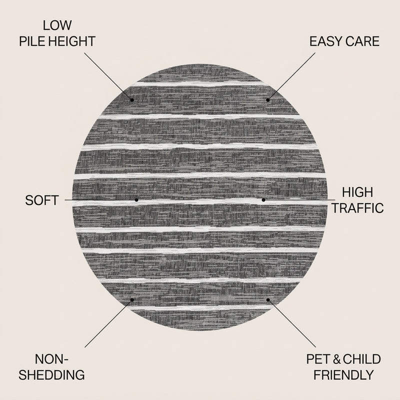 Colonia Berber Stripe Indoor/outdoor Area Rug Black/Ivory / Round / 3'1" Round – ICONS