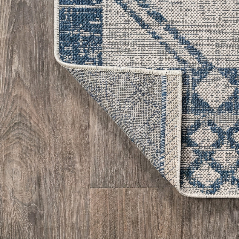 Marokko Diamond Tribal Medallion Indoor/outdoor Area Rug Blue/Ivory / Runner / 2'2" X 8' – BACK