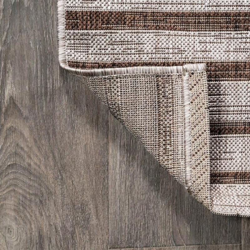 Sukie Modern Offset Stripe Indoor/outdoor Area Rug Beige/Brown / Runner / 2'2" X 8' – BACK