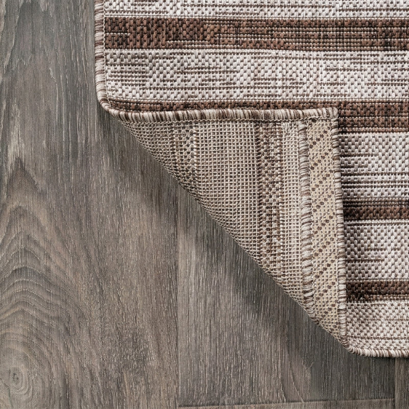 Sukie Modern Offset Stripe Indoor/outdoor Area Rug Brown/Beige / Runner / 2'2" X 8' – BACK