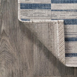 Sukie Modern Offset Stripe Indoor/outdoor Area Rug Ivory/Blue / Runner / 2'2" X 8' – BACK
