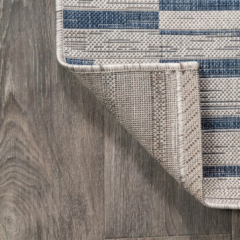 Sukie Modern Offset Stripe Indoor/outdoor Area Rug Ivory/Blue / Runner / 2'2" X 8' – BACK