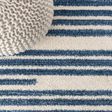 Sukie Modern Offset Stripe Indoor/outdoor Area Rug Ivory/Blue / Runner / 2'2" X 8' – DETAIL