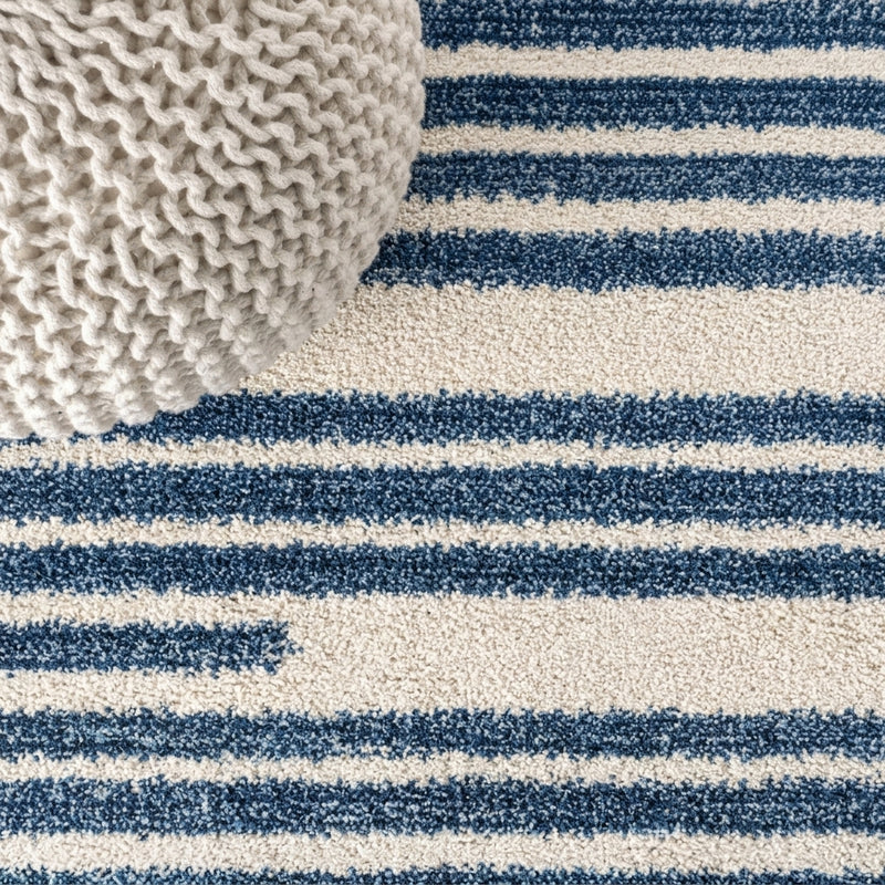 Sukie Modern Offset Stripe Indoor/outdoor Area Rug Ivory/Blue / Runner / 2'2" X 8' – DETAIL