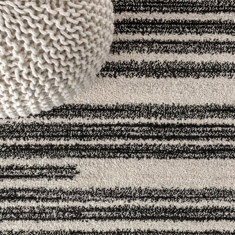 Sukie Modern Offset Stripe Indoor/outdoor Area Rug Ivory/Black / Runner / 2'2" X 8' – DETAIL