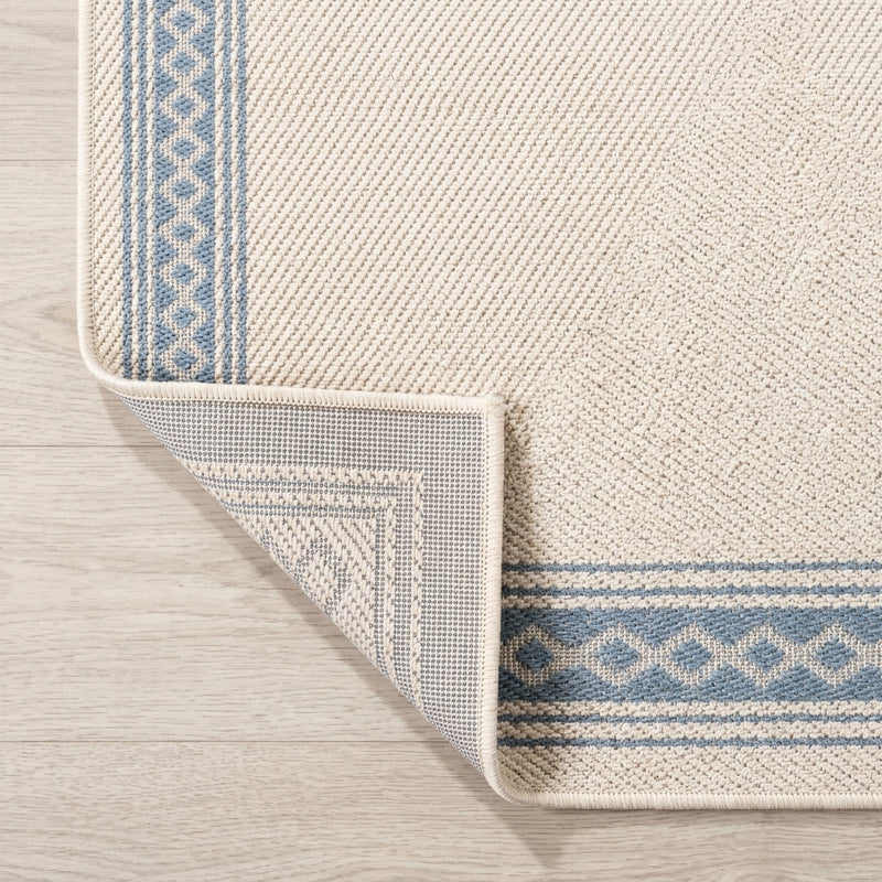 Lucia Classic Diamond Border Indoor/outdoor Area Rug Cream/Blue / Runner / 2' X 8' – BACK