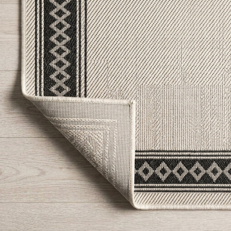 Lucia Classic Diamond Border Indoor/outdoor Area Rug Cream/Black / Runner / 2' X 8' – BACK
