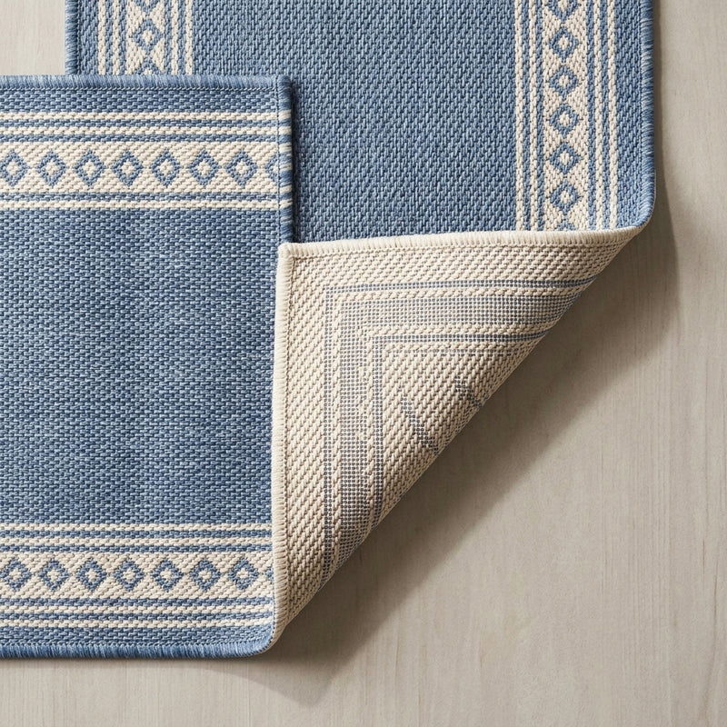Lucia Classic Diamond Border Indoor/outdoor Area Rug Blue/Cream / Runner / 2' X 8' – BACK