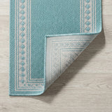 Lucia Classic Diamond Border Indoor/outdoor Area Rug Aqua/Light Gray / Runner / 2' X 8' – BACK