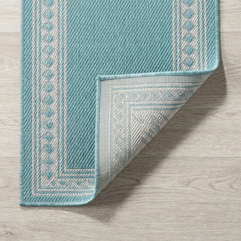 Lucia Classic Diamond Border Indoor/outdoor Area Rug Aqua/Light Gray / Runner / 2' X 8' – BACK