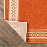Lucia Classic Diamond Border Indoor/outdoor Area Rug Orange/Cream / Runner / 2' X 8' – BACK