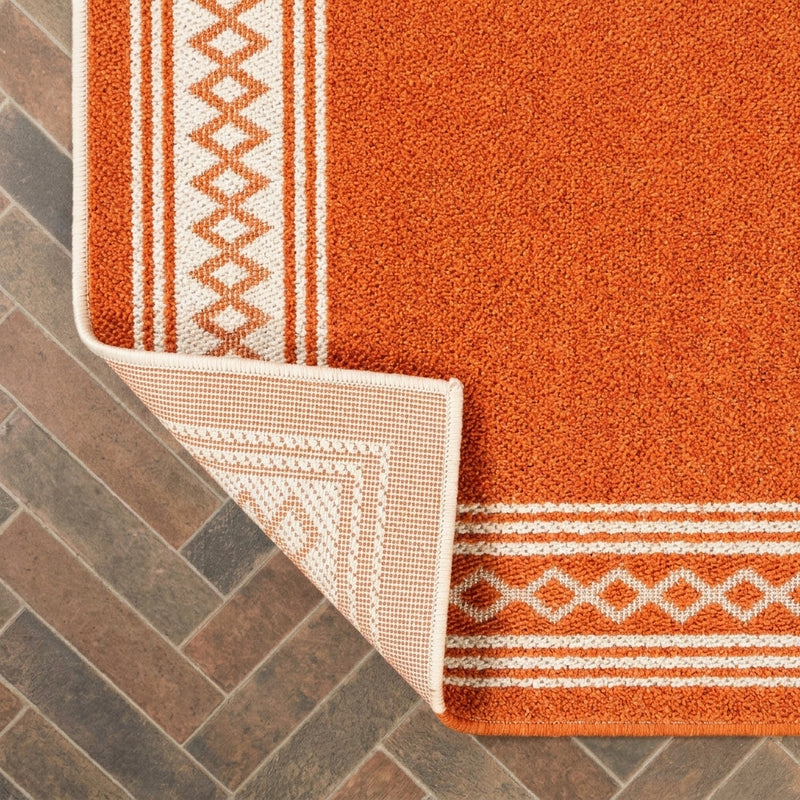 Lucia Classic Diamond Border Indoor/outdoor Area Rug Orange/Cream / Runner / 2' X 8' – BACK