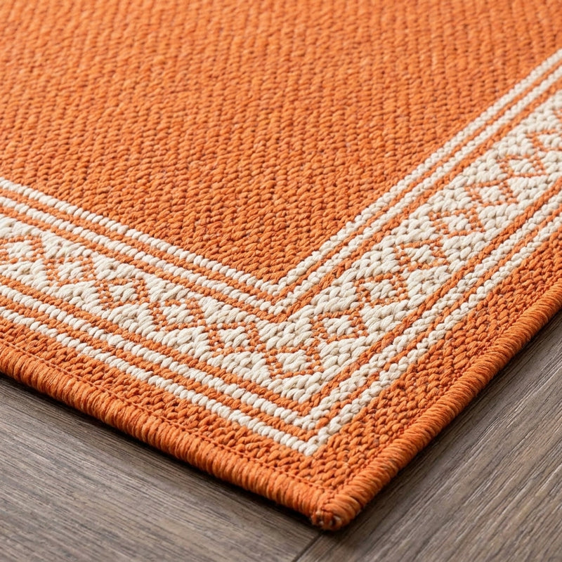 Lucia Classic Diamond Border Indoor/outdoor Area Rug Orange/Cream / Runner / 2' X 8' – DETAIL