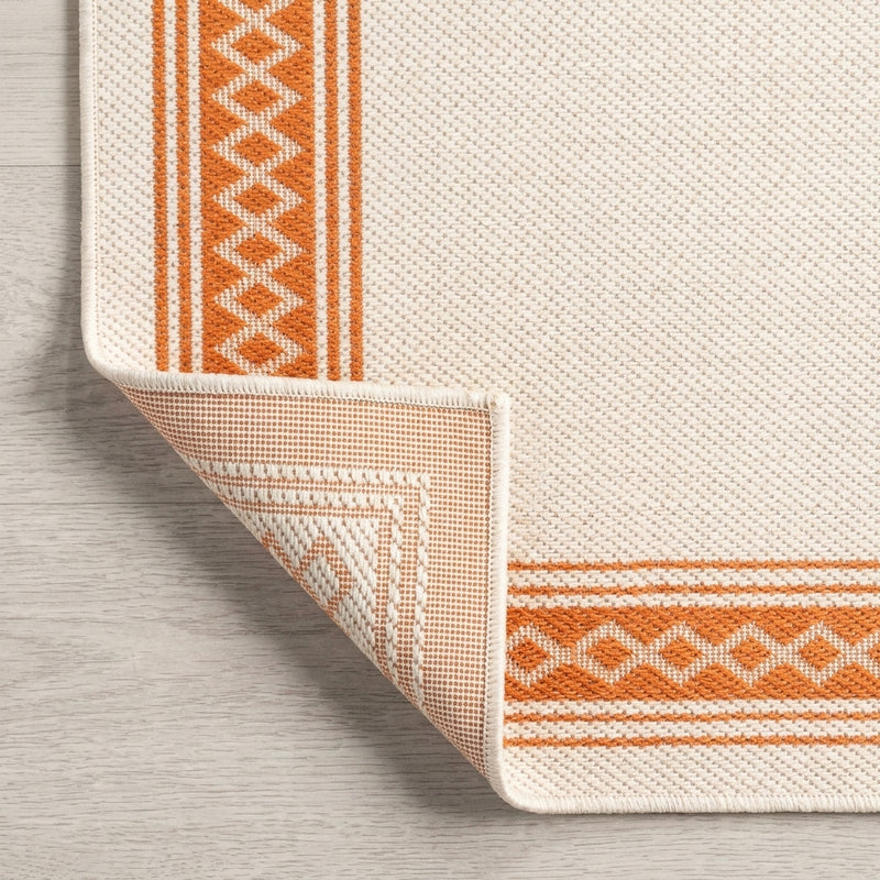 Lucia Classic Diamond Border Indoor/outdoor Area Rug Cream/Orange / Runner / 2' X 8' – BACK