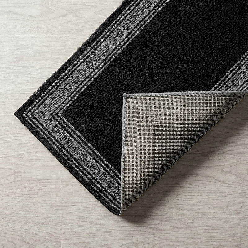Lucia Classic Diamond Border Indoor/outdoor Area Rug Black/Gray / Runner / 2' X 8' – BACK