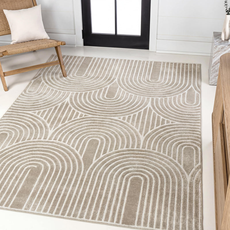 Pastel MidCentury Art Deco Striped Arches Two-Tone High-Low Area Rug