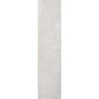 Pastel MidCentury Art Deco Striped Arches Two-Tone High-Low Area Rug