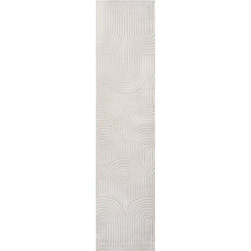 Pastel MidCentury Art Deco Striped Arches Two-Tone High-Low Area Rug