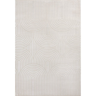 Pastel MidCentury Art Deco Striped Arches Two-Tone High-Low Area Rug