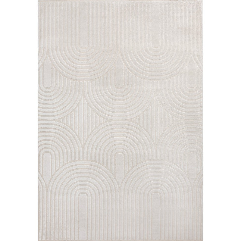 Pastel MidCentury Art Deco Striped Arches Two-Tone High-Low Area Rug