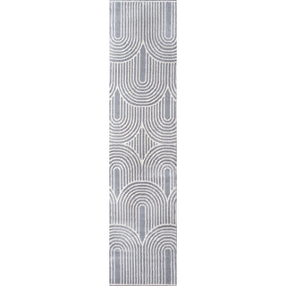Pastel MidCentury Art Deco Striped Arches Two-Tone High-Low Area Rug