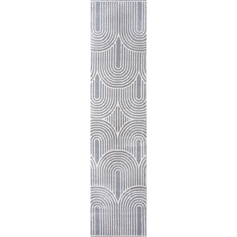 Pastel MidCentury Art Deco Striped Arches Two-Tone High-Low Area Rug