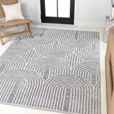 Pastel MidCentury Art Deco Striped Arches Two-Tone High-Low Area Rug