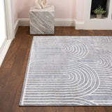Pastel MidCentury Art Deco Striped Arches Two-Tone High-Low Area Rug
