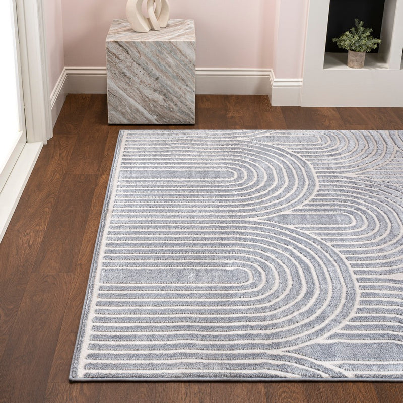 Pastel MidCentury Art Deco Striped Arches Two-Tone High-Low Area Rug