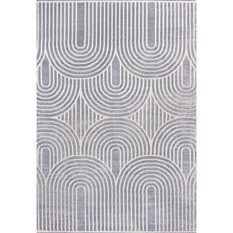 Pastel MidCentury Art Deco Striped Arches Two-Tone High-Low Area Rug