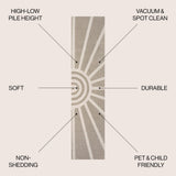 Nordic MidCentury Scandinavian Abstract Sun Two-Tone High-Low Area Rug