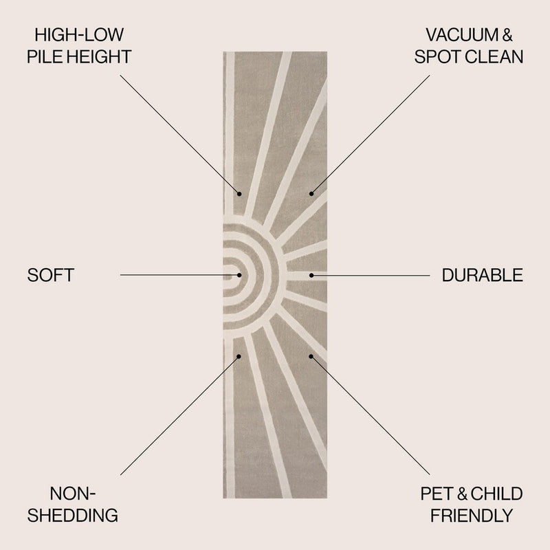Nordic MidCentury Scandinavian Abstract Sun Two-Tone High-Low Area Rug