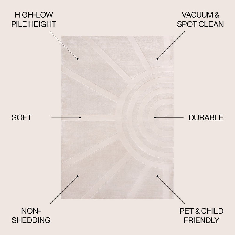 Nordic MidCentury Scandinavian Abstract Sun Two-Tone High-Low Area Rug