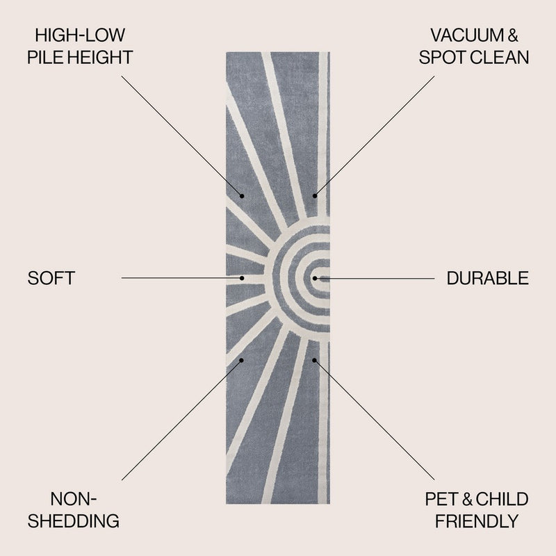 Nordic MidCentury Scandinavian Abstract Sun Two-Tone High-Low Area Rug